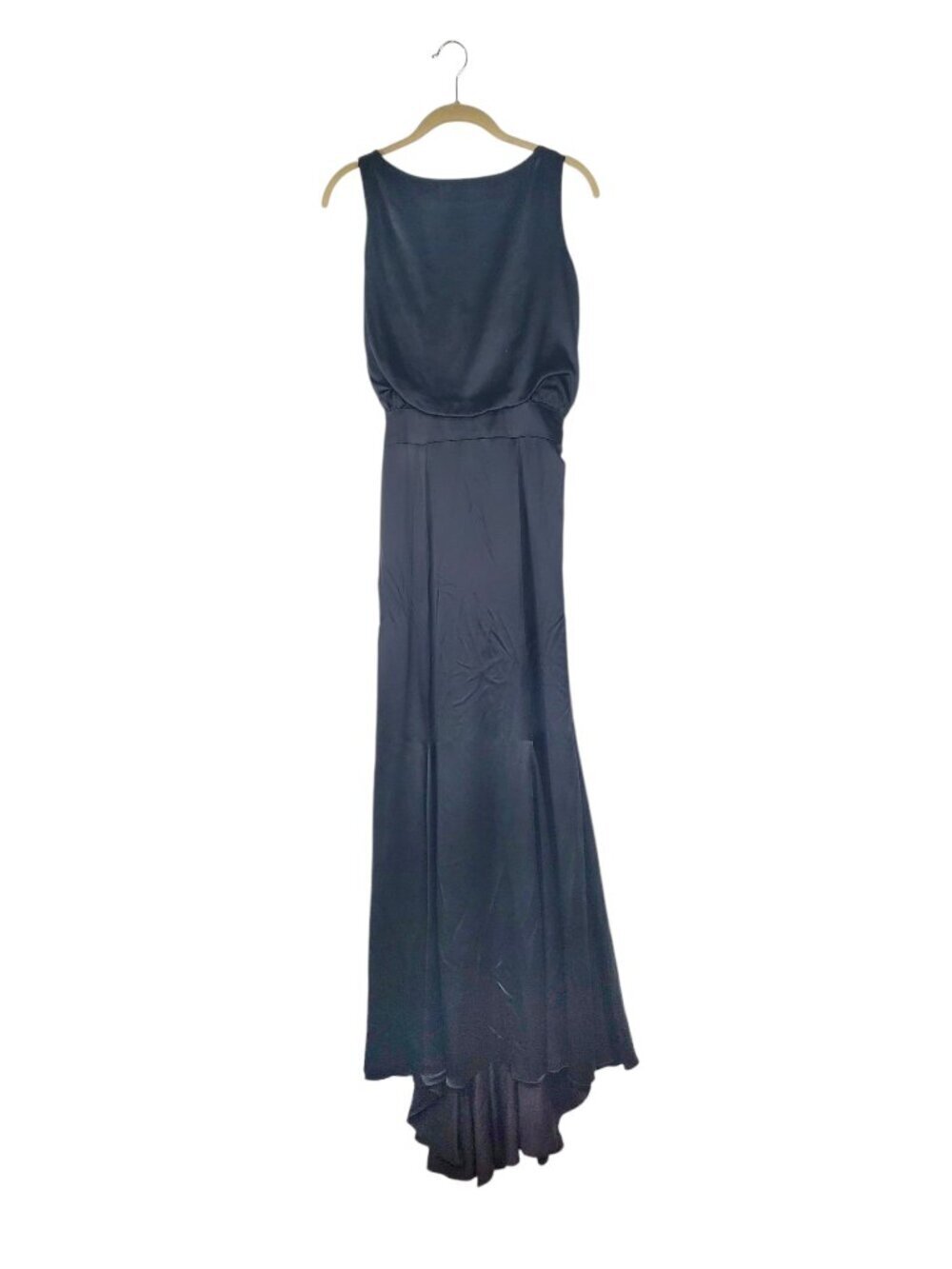 Dina Bar-El Black Silk Blouson Gown Sleeveless Drape Back Maxi Dress Womens 6